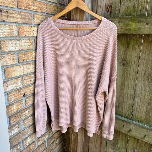 American Eagle Outfitters Tops - American Eagle Outfitters Pink/Tan Waffle Knit Long Sleeve